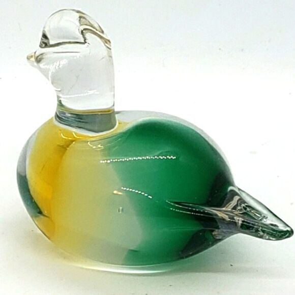 Murano Sommerso Vintage Green White Yellow Art Glass Duck Figurine Paperweight - Picture 4 of 16